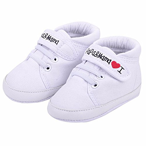 Calzado Auxma Infantil del bebé del niño de la Muchacha del Muchacho Sole Suave Zapatilla de Deporte para niños pequeños (0-6 Meses, Blanco)
