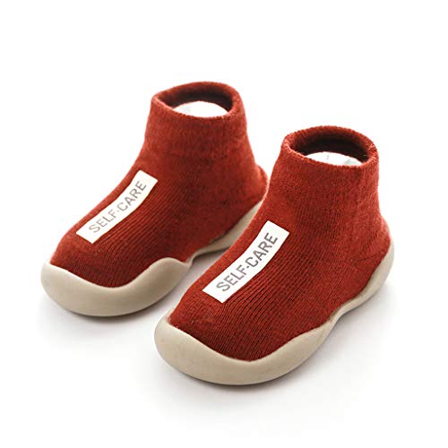 Calzado Casual Infantil Zapatos De Goma Antideslizantes Calcetines De Punto Zapatos De Casa OtoñO Nuevas Botas Desnudas Zapatos para BebéS Y NiñOs ReciéN Nacidos Zapatos De Primer Paso(Rojo,25EU)