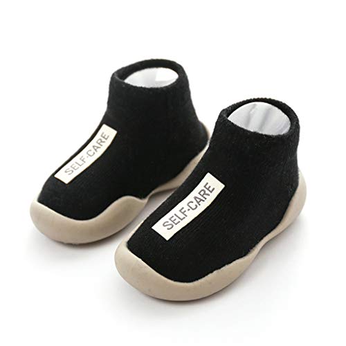 Calzado Casual Infantil Zapatos De Goma Antideslizantes Calcetines De Punto Zapatos De Casa OtoñO Nuevas Botas Desnudas Zapatos para BebéS Y NiñOs ReciéN Nacidos Zapatos De Primer Paso(Negro,25EU)