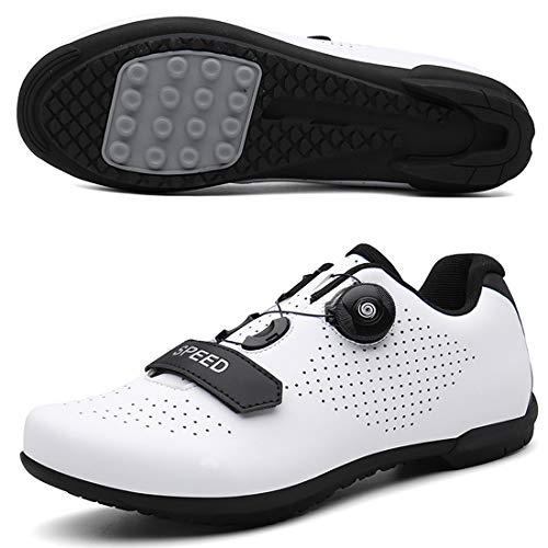 Calzado De Ciclismo Calzado De Ciclismo Sin Bloqueo Calzado Casual Unisex Buena Transpirabilidad Zapatillas De Bicicleta con Fondo Resistente Al Desgaste (40,Blanco)