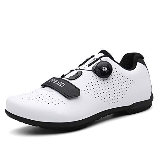 Calzado De Ciclismo Calzado De Ciclismo Sin Bloqueo Calzado Casual Unisex Buena Transpirabilidad Zapatillas De Bicicleta con Fondo Resistente Al Desgaste (40,Blanco)