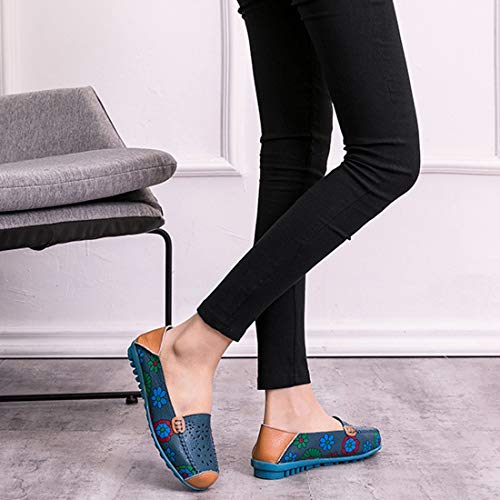 Calzado de Interior para Flower Hollow - Zapatos de Guisantes Casuales for Mujeres (Color: Negro Tamaño: 35) (Color : Dark Blue, tamaño : 39)