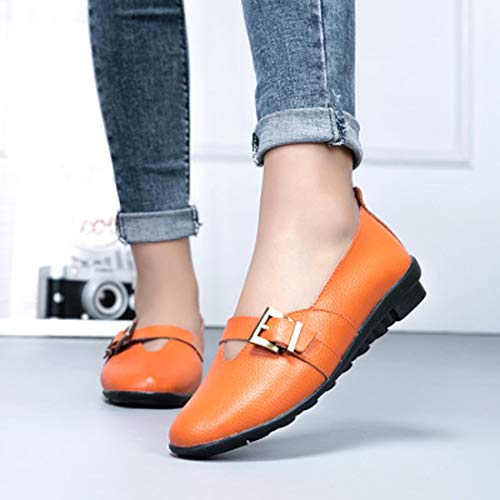 Calzado de Interior para Zapatos con Hebillas Salvajes cómodos y Guisantes for Mujer (Color: Negro Tamaño: 35) (Color : Naranja, tamaño : 35)
