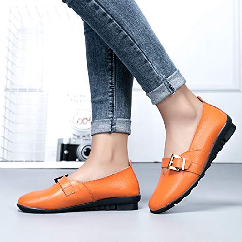 Calzado de Interior para Zapatos con Hebillas Salvajes cómodos y Guisantes for Mujer (Color: Negro Tamaño: 35) (Color : Naranja, tamaño : 35)