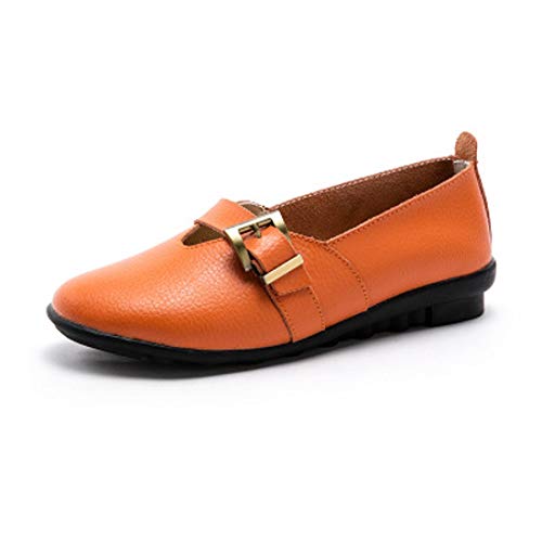 Calzado de Interior para Zapatos con Hebillas Salvajes cómodos y Guisantes for Mujer (Color: Negro Tamaño: 35) (Color : Naranja, tamaño : 35)