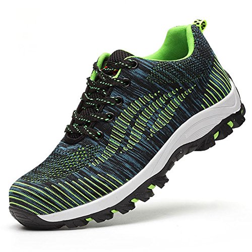 Calzado de Trabajo Hombre Mujer Zapatillas de Seguridad con Punta de Acero Calzado de Trabajo Antideslizante Comodo Verde 44