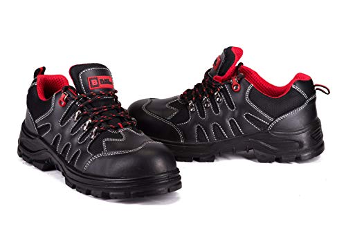 Calzado Deportivo Masculino de Seguridad en Piel con Puntera de Acero Ligera-Zapatos de Trabajo al Tobillo de Senderismo en Piel Black Hammer 8891 (39 EU)