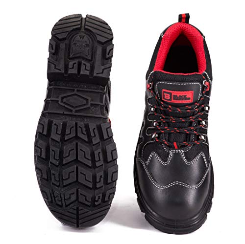 Calzado Deportivo Masculino de Seguridad en Piel con Puntera de Acero Ligera-Zapatos de Trabajo al Tobillo de Senderismo en Piel Black Hammer 8891 (39 EU)