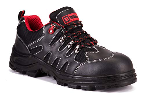 Calzado Deportivo Masculino de Seguridad en Piel con Puntera de Acero Ligera-Zapatos de Trabajo al Tobillo de Senderismo en Piel Black Hammer 8891 (39 EU)