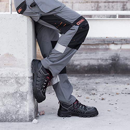 Calzado Deportivo Masculino de Seguridad en Piel con Puntera de Acero Ligera-Zapatos de Trabajo al Tobillo de Senderismo en Piel Black Hammer 8891 (39 EU)