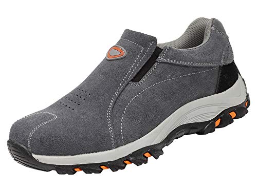 Calzado Deportivo Zapatos de Seguridad Hombre Al Aire Libre Trabajando Slip-On Transpirable Punta de Acero Industria Casual Zapatillas Gris 42 EU