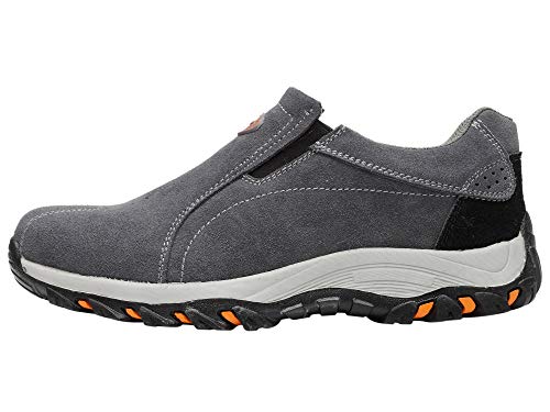 Calzado Deportivo Zapatos de Seguridad Hombre Al Aire Libre Trabajando Slip-On Transpirable Punta de Acero Industria Casual Zapatillas Gris 42 EU