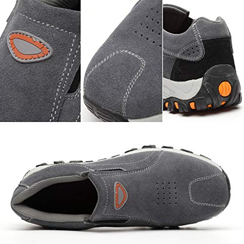 Calzado Deportivo Zapatos de Seguridad Hombre Al Aire Libre Trabajando Slip-On Transpirable Punta de Acero Industria Casual Zapatillas Gris 42 EU