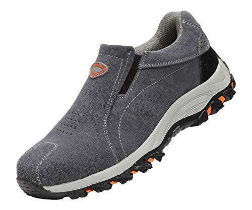 Calzado Deportivo Zapatos de Seguridad Hombre Al Aire Libre Trabajando Slip-On Transpirable Punta de Acero Industria Casual Zapatillas Gris 42 EU