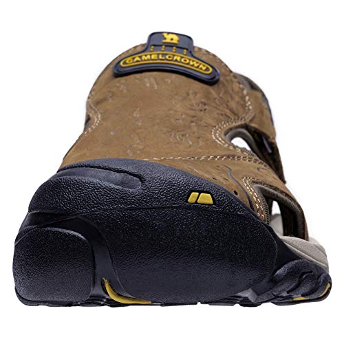 CAMEL CROWN Sandalias de Trekking Sandalias de Verano de Cuero para Hombre Sandalias Deportivas de Playa Sandalias de Punta Cerrada para Hombre