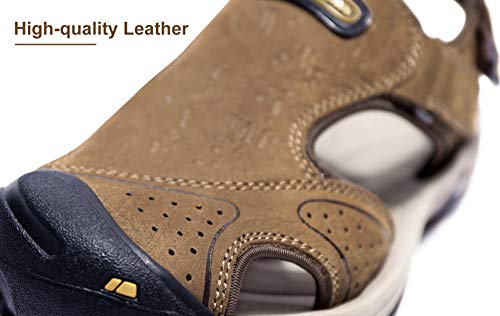 CAMEL CROWN Sandalias de Trekking Sandalias de Verano de Cuero para Hombre Sandalias Deportivas de Playa Sandalias de Punta Cerrada para Hombre