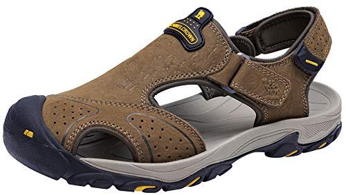 CAMEL CROWN Sandalias de Trekking Sandalias de Verano de Cuero para Hombre Sandalias Deportivas de Playa Sandalias de Punta Cerrada para Hombre