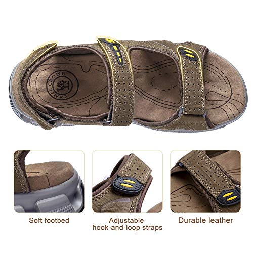 CAMEL CROWN Sandalias Hombre Senderismo Verano Cuero Sandalias Deportivas Trekking Outdoor Montaña Playa Sandalia para Hombres