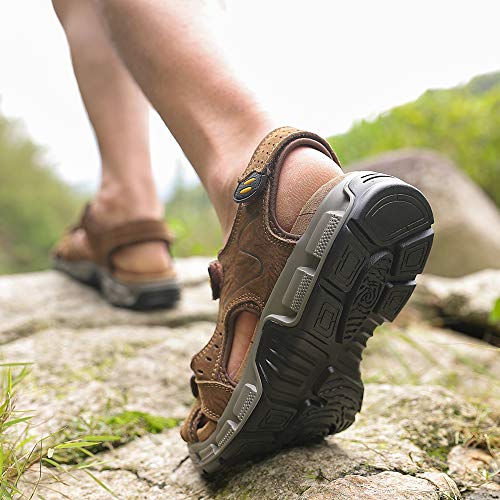 CAMEL CROWN Sandalias Hombre Senderismo Verano Cuero Sandalias Deportivas Trekking Outdoor Montaña Playa Sandalia para Hombres