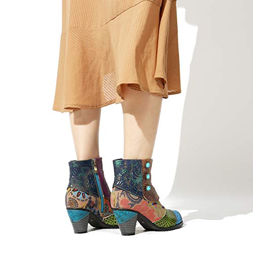 Camfosy Botines Tacones de Cuero, Zapatos de Invierno Tacón Alto Botas Vaqueras cómodas Botas con Cremallera Vestida Color Original Bohemio 2019