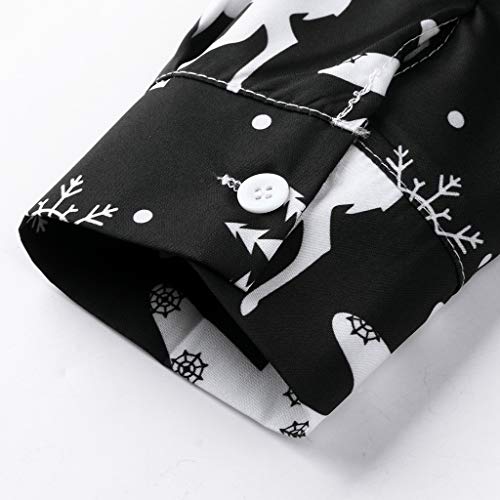 Camisa Navidad Liquidación Camisas Hombre de Manga Larga Casual Shirts Moda Ropa Hombres Corte Slim Camisa de Solapa Printed Blusa Impresión Tops Yvelands(Negro,XXXL)