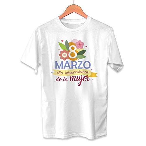 Camiseta 8 de Marzo Dia DE LA Mujer - Unisex Tallas Adultas - Diseño Floral - Feminista Regalo Original para Ellas luchadoras y activistas Igualdad de género (Blanco, L)