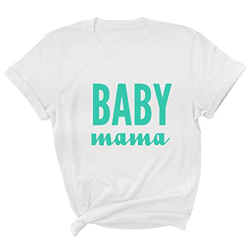 Camiseta de manga corta para mujer con cuello redondo, diseño de texto en inglés "New Mother's Day" Blanco S