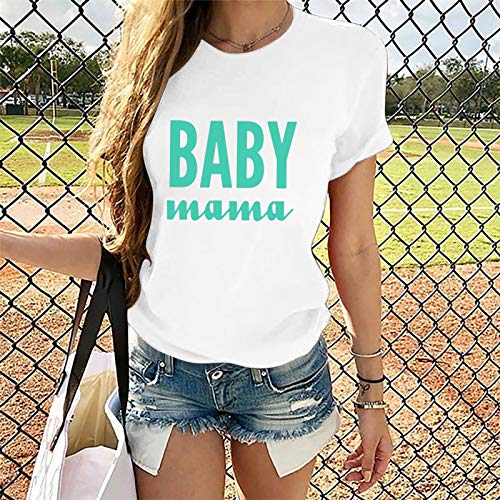 Camiseta de manga corta para mujer con cuello redondo, diseño de texto en inglés "New Mother's Day" Blanco S