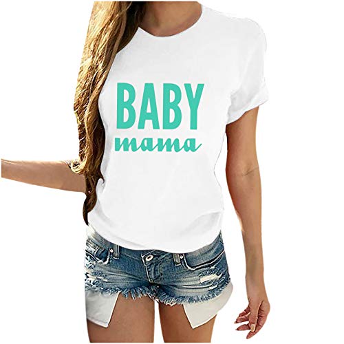 Camiseta de manga corta para mujer con cuello redondo, diseño de texto en inglés "New Mother's Day" Blanco S