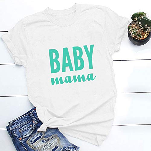 Camiseta de manga corta para mujer con cuello redondo, diseño de texto en inglés "New Mother's Day" Blanco S