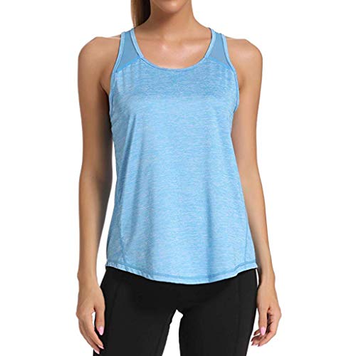 Camisetas Deporte Mujer Fitness, Camiseta Tirantes Mujer Gym Chalecos sin Mangas Mallas Verano Top Yoga Running Transpirable Racerback Tank Yvelands(Azul,M)