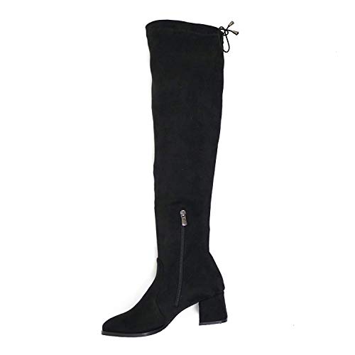 Çancı Botas de mujer por encima de la rodilla con tacón en bloque – Botas para mujer – Botas de invierno para mujer – Botas de invierno para mujer, color Negro, talla 42 EU