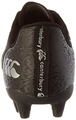 Canterbury Speed 3.0 Firm Ground, Zapatillas para Rugby Hombre, Negro/Gris Oscuro/Plata Claro, 43 EU