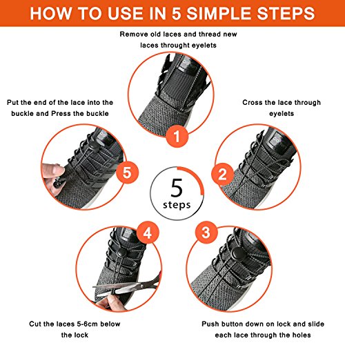 Canwn [3 Pares] Cordones Elásticos para Zapatillas, Reflectante Cordones de Zapatos Sin Atar 120cm Cordones de Bloqueo para Niños,Adulto,Ancianos,Discapacitado,Maratón,Corredores Negros