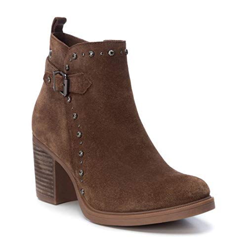 Carmela 066834, Botines con Tacon Medio, para Mujer, Color Serraje Camel - Cuero Talla: 38