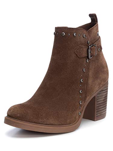 Carmela 066834, Botines con Tacon Medio, para Mujer, Color Serraje Camel - Cuero Talla: 38