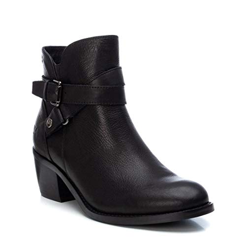 CARMELA - Botín Campera de Piel con Tacón Bajo para Mujer - Cierre con Cremallera - Color Negro