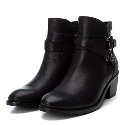 CARMELA - Botín Campera de Piel con Tacón Bajo para Mujer - Cierre con Cremallera - Color Negro