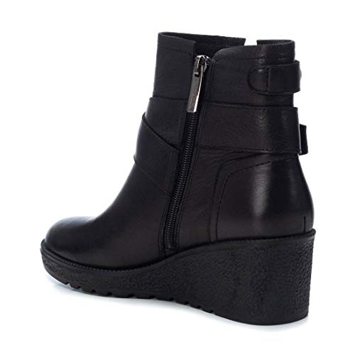 CARMELA - Botín Casual de Piel con Tacón para Mujer - Cierre con Cremallera - Color Negro