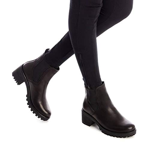 CARMELA - Botín Chelsea de Piel con Tacón Bajo para Mujer - Color Negro