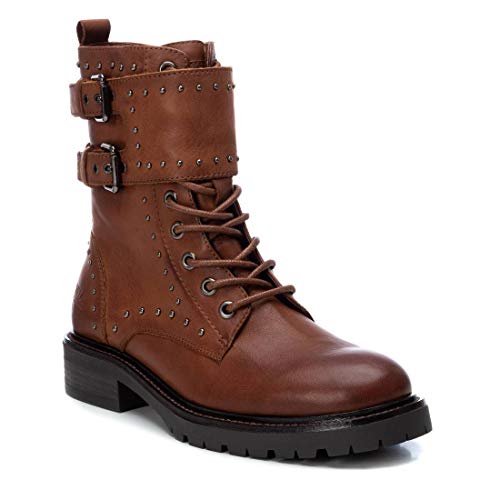 CARMELA - Botín Militar de Piel para Mujer - Cierre con Cremallera - Color Marrón
