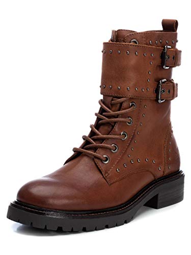 CARMELA - Botín Militar de Piel para Mujer - Cierre con Cremallera - Color Marrón