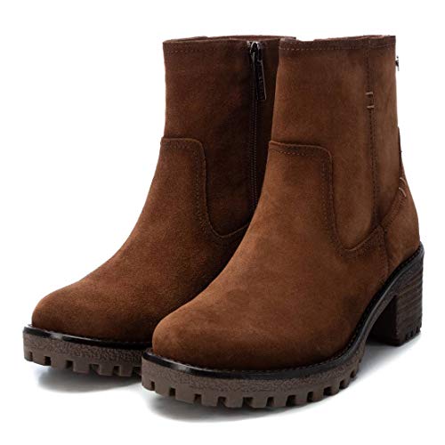 CARMELA - Botín Motera de Piel con Tacón Bajo para Mujer - Cierre con Cremallera - Color Marrón