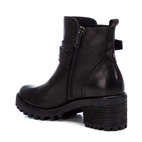 CARMELA - Botín Motera de Piel con Tacón Bajo para Mujer - Cierre con Cremallera - Color Negro