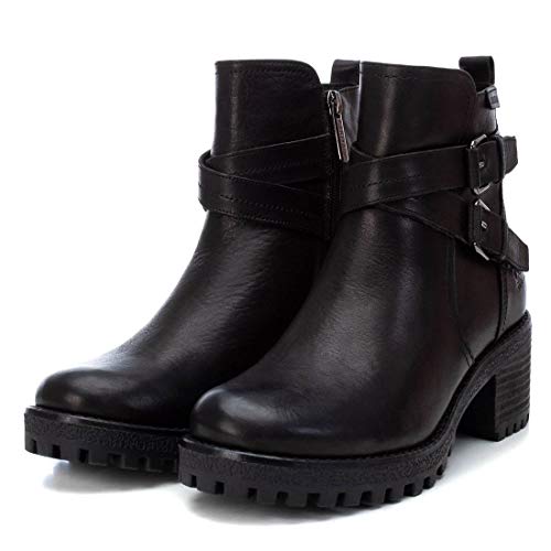 CARMELA - Botín Motera de Piel con Tacón Bajo para Mujer - Cierre con Cremallera - Color Negro