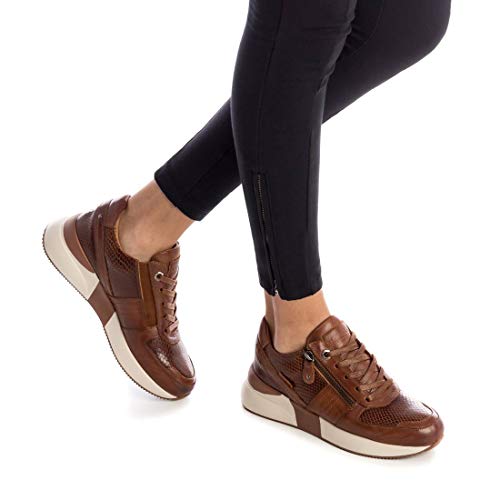 CARMELA - Zapatilla de Piel para Mujer - Cierre con Cordones - Color Camel - Talla 39