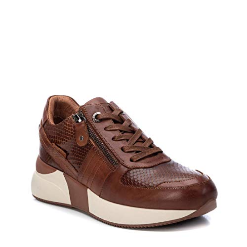 CARMELA - Zapatilla de Piel para Mujer - Cierre con Cordones - Color Camel - Talla 39