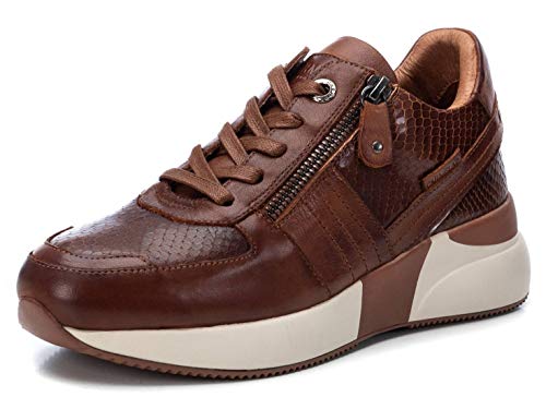 CARMELA - Zapatilla de Piel para Mujer - Cierre con Cordones - Color Camel - Talla 39