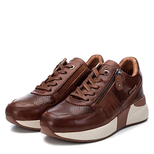 CARMELA - Zapatilla de Piel para Mujer - Cierre con Cordones - Color Camel - Talla 39