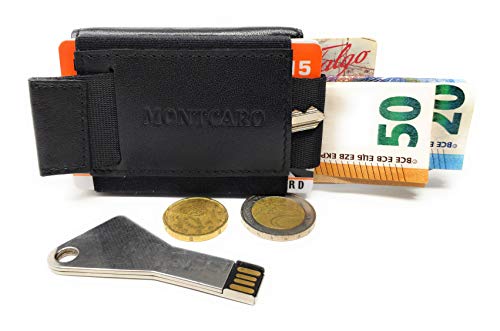 Cartera pequeña con Monedero y Billetero, de la Marca Montcaro. Hecha a Mano con Piel y Materiales de Primera Calidad - con protección RFID/NFC Anti Copia para Tarjetas de crédito.